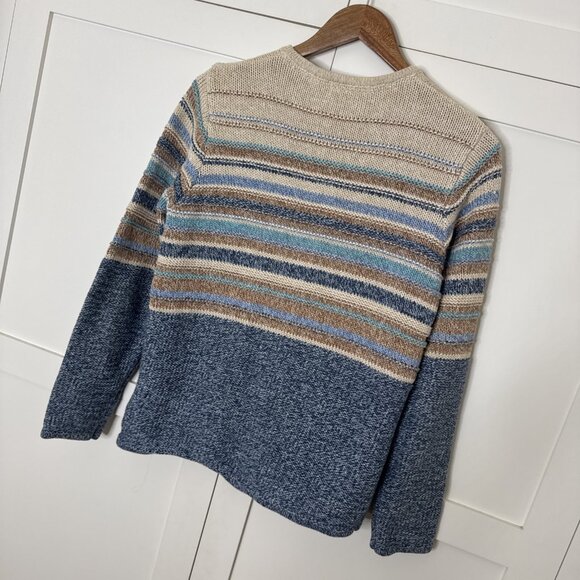 L.L. Bean Knit Striped Button Front Cardigan Sweater Women’s Sz Med 100% Cotton - Picture 11 of 12